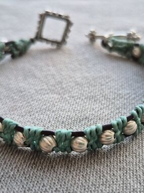 Handmade Turquoise Sterling Beaded Macrame Bracelet